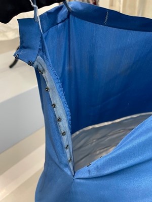 Lot 69 - A Lucien Lelong couture blue mesh crinoline dress, circa 1938
