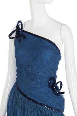 Lot 69 - A Lucien Lelong couture blue mesh crinoline dress, circa 1938