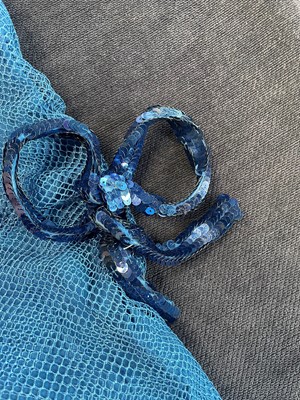 Lot 69 - A Lucien Lelong couture blue mesh crinoline dress, circa 1938