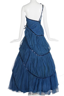 Lot 69 - A Lucien Lelong couture blue mesh crinoline dress, circa 1938