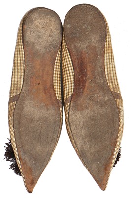 Lot 42 - A fine pair of checked leather ladies' shoes, circa 1800