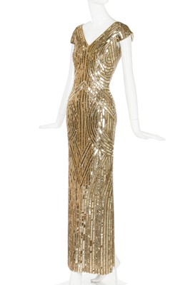 Lot 228 - A fine Alexander McQueen gold embroidered and sequined evening dress, 'In Memory of Elizabeth Howe, Salem 1692' or 'Witches of Salem' collection, Autumn-Winter 2007