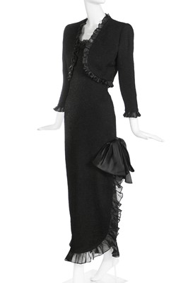 Lot 146 - An Yves Saint Laurent black silk cloqué evening gown, Autumn-Winter 1987-88