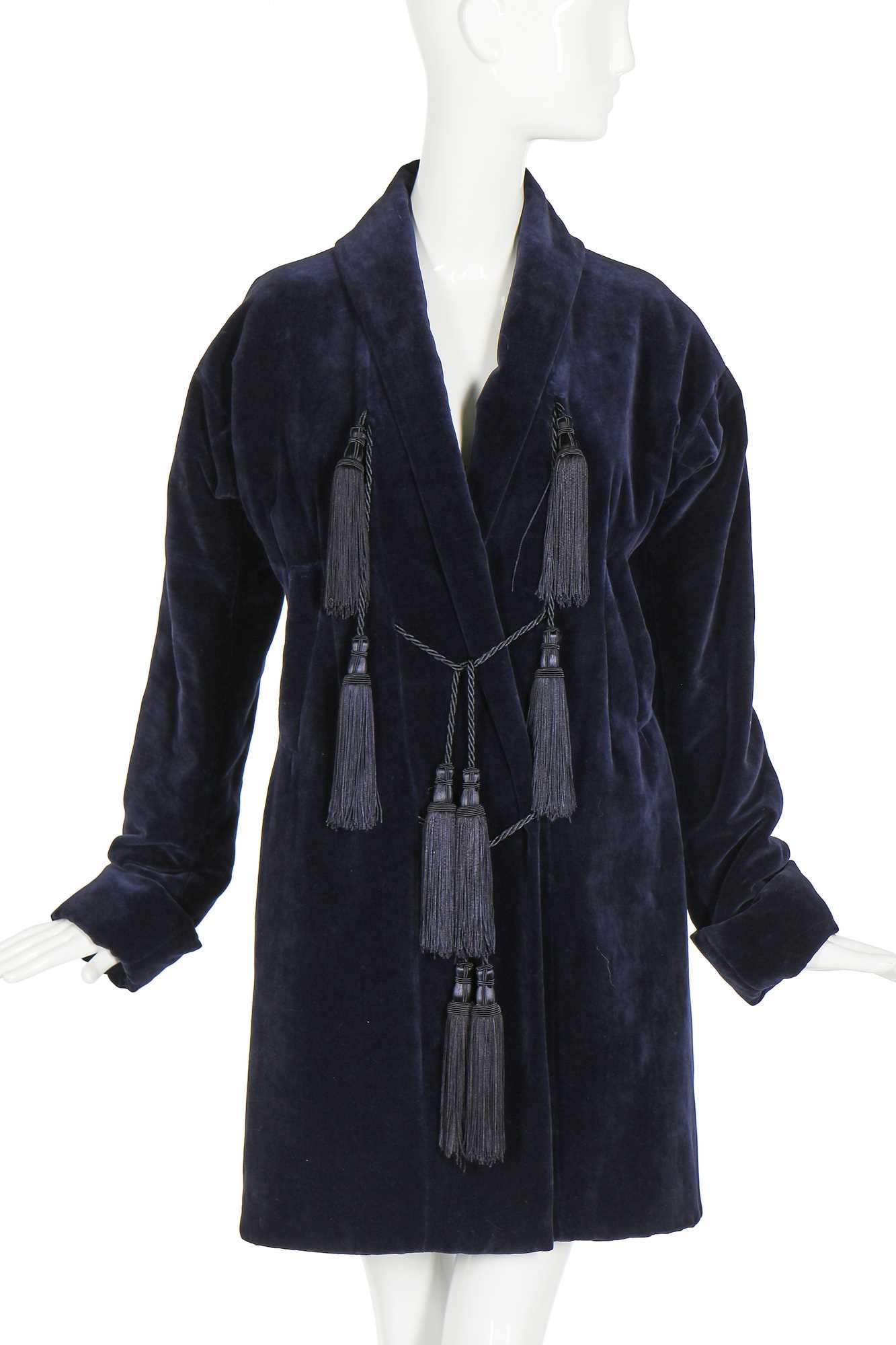 Lot 200 - A Romeo Gigli midnight-blue velvet coat, Autumn-Winter 1994-95