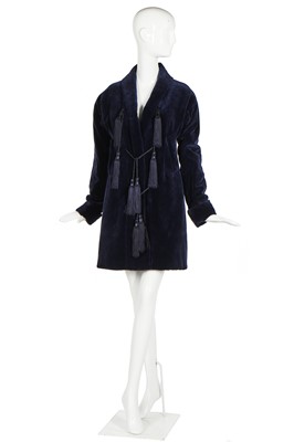 Lot 200 - A Romeo Gigli midnight-blue velvet coat, Autumn-Winter 1994-95