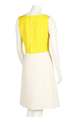Lot 143 - A Courrèges yellow and white wool dress, early 1970s