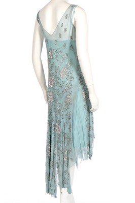 Lot 63 - A flapper dress of pale sea-blue crêpe chiffon, circa 1929