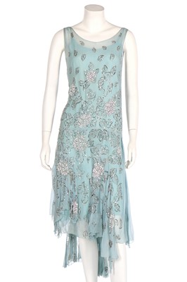 Lot 63 - A flapper dress of pale sea-blue crêpe chiffon, circa 1929