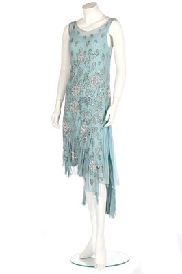 Lot 63 - A flapper dress of pale sea-blue crêpe chiffon, circa 1929