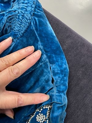 Lot 70 - A Steins of New York teal cut-velvet and lamé opera coat, 1930s