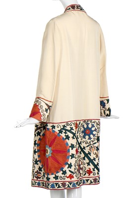 Lot 65 - An ivory silk summer coat made from a Central Asian embroidered suzani, circa 1928