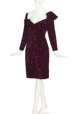 Lot 198 - Jerry Hall's Antony Price purple crushed-velvet cocktail dress, circa 1990