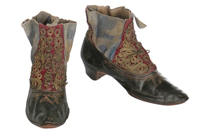 Lot 47 - A pair of unusual ladies' embroidered ankle boots, Turkish, 1880-90