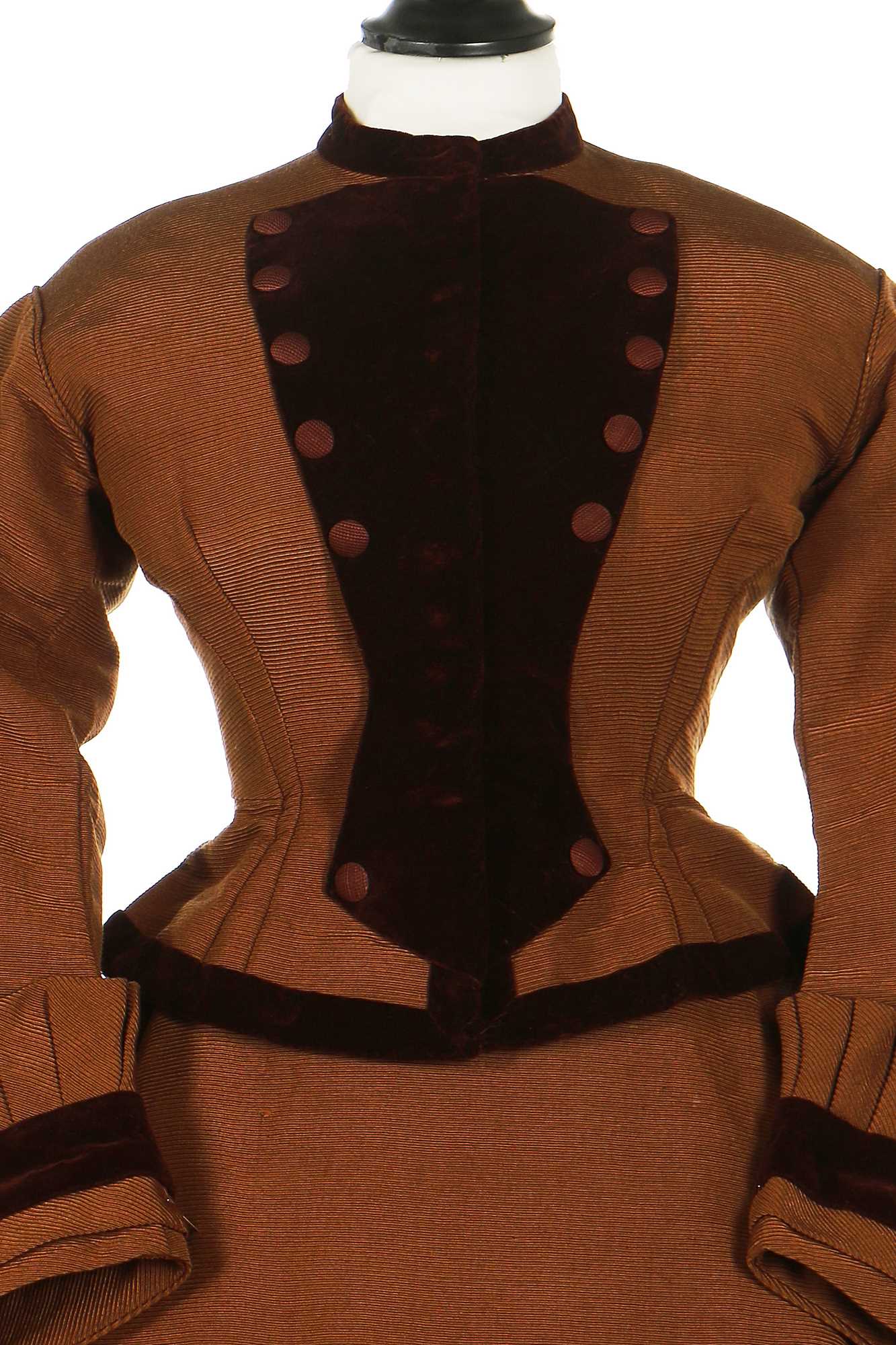 Lot 45 - An afternoon dress of cinnamon-brown ottoman silk-wool, 1865-70