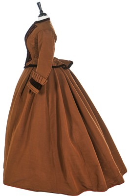 Lot 45 - An afternoon dress of cinnamon-brown ottoman silk-wool, 1865-70