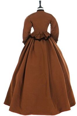 Lot 45 - An afternoon dress of cinnamon-brown ottoman silk-wool, 1865-70