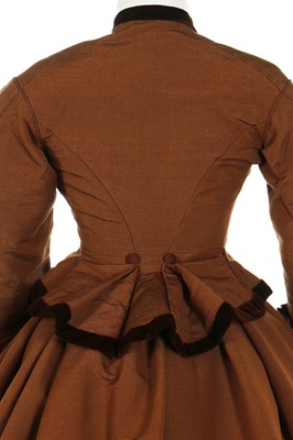 Lot 45 - An afternoon dress of cinnamon-brown ottoman silk-wool, 1865-70