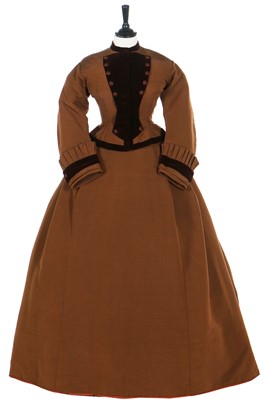 Lot 45 - An afternoon dress of cinnamon-brown ottoman silk-wool, 1865-70