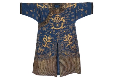 Lot 261 - An embroidered blue silk Dragon robe, Jifu, Chinese, 1900-early 20th century