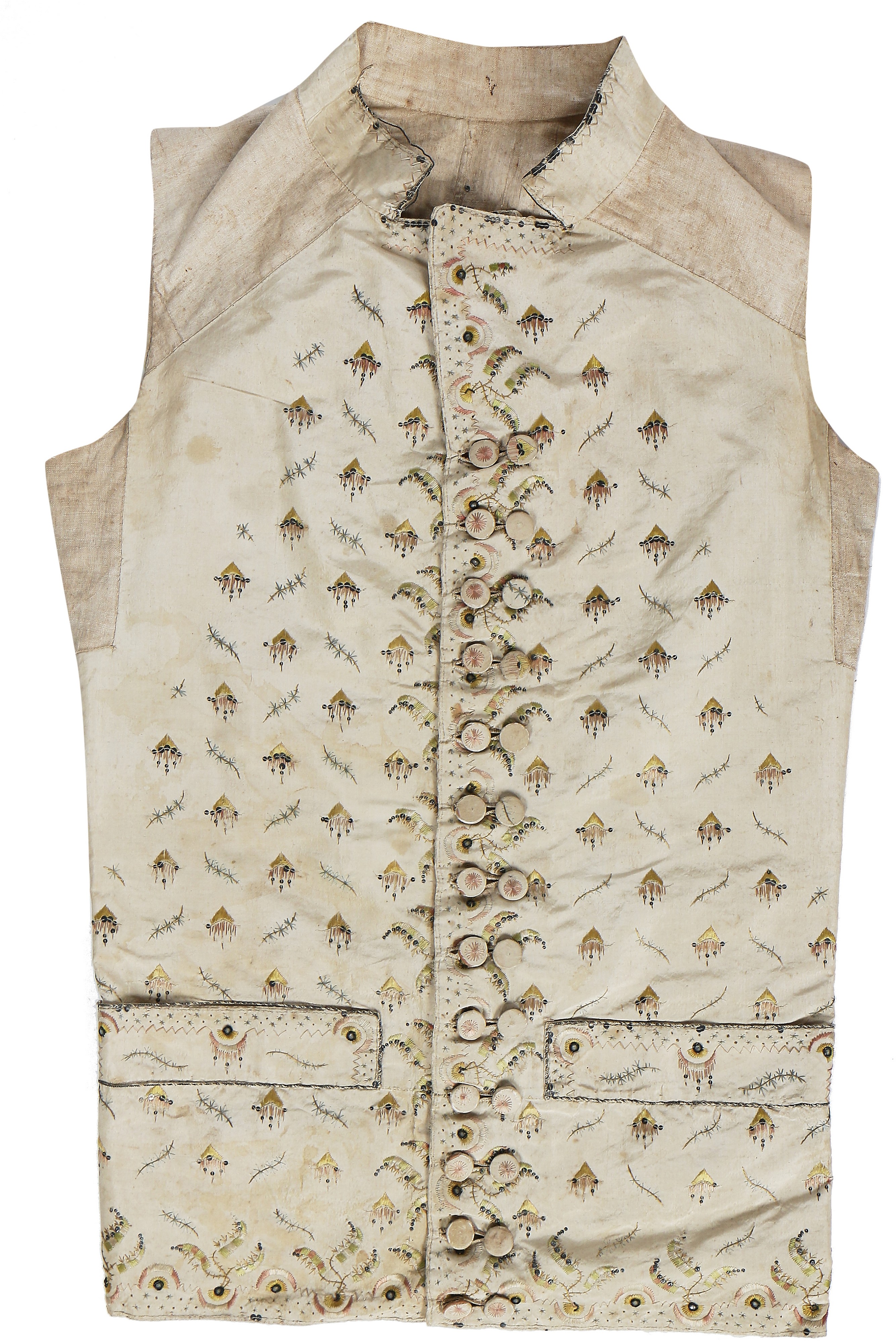 A Late 18th Or Early 19th Century European Gentleman's Silk Waistcoat,  Finely Embroidered With Flowers 47cm X 70 Cm Mounted In A Glazed Frame, 19th Century Waistcoat