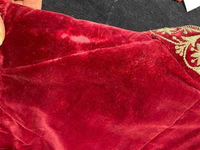 Lot 39 - A gentleman's embroidered crimson velvet court coat, late 19th century