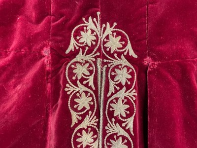 Lot 39 - A gentleman's embroidered crimson velvet court coat, late 19th century