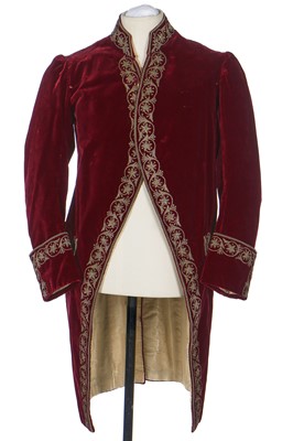 Lot 39 - A gentleman's embroidered crimson velvet court coat, late 19th century