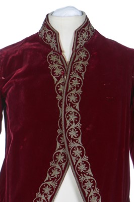 Lot 39 - A gentleman's embroidered crimson velvet court coat, late 19th century