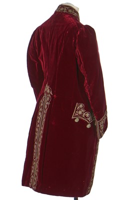 Lot 39 - A gentleman's embroidered crimson velvet court coat, late 19th century