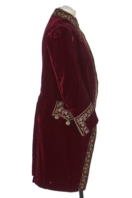 Lot 39 - A gentleman's embroidered crimson velvet court coat, late 19th century
