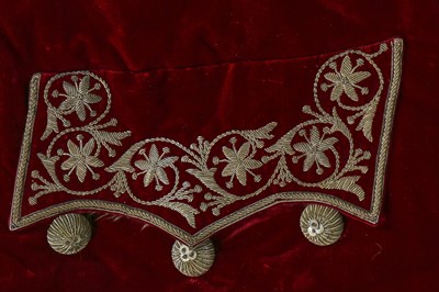 Lot 39 - A gentleman's embroidered crimson velvet court coat, late 19th century