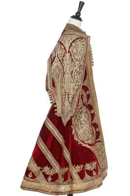 Lot 255 - A finely-embroidered crimson velvet Piri Piri wedding robe, Albanian, Ottoman, late 19th century