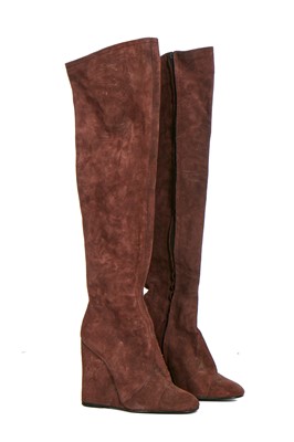Lot 126 - A rare pair of Biba knee-high wedge-heeled boots, 1970s