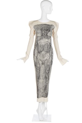 Lot 185 - Issey Miyake Pleats Please polyester dress, Guest Artist Series no.3 with Tim Hawkinson print, 1998