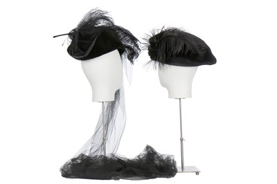 Lot 235 - A Vivienne Westwood black velvet hat with tulle veil to rear, circa 2008