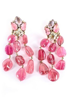 Lot 81 - A pair of Iradj Moini polished pink tourmaline...