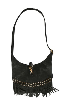 Lot 2 - An Hermès fringed black suede 'Trim' shoulder bag, late 1960s