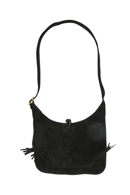 Lot 2 - An Hermès fringed black suede 'Trim' shoulder bag, late 1960s
