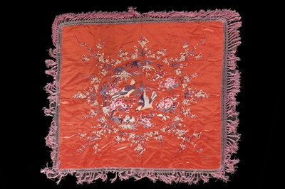 Lot 460 - An embroidered dark-pink satin embroidered panel, Chinese, 1920s