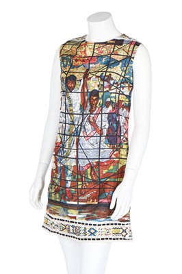 Lot 277 - A mini-dress formed from a printed silk panel depicting 'The Total Liberation of Africa' by Afewerk Tekle, circa 1965