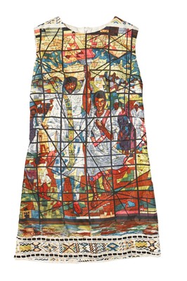 Lot 277 - A mini-dress formed from a printed silk panel depicting 'The Total Liberation of Africa' by Afewerk Tekle, circa 1965