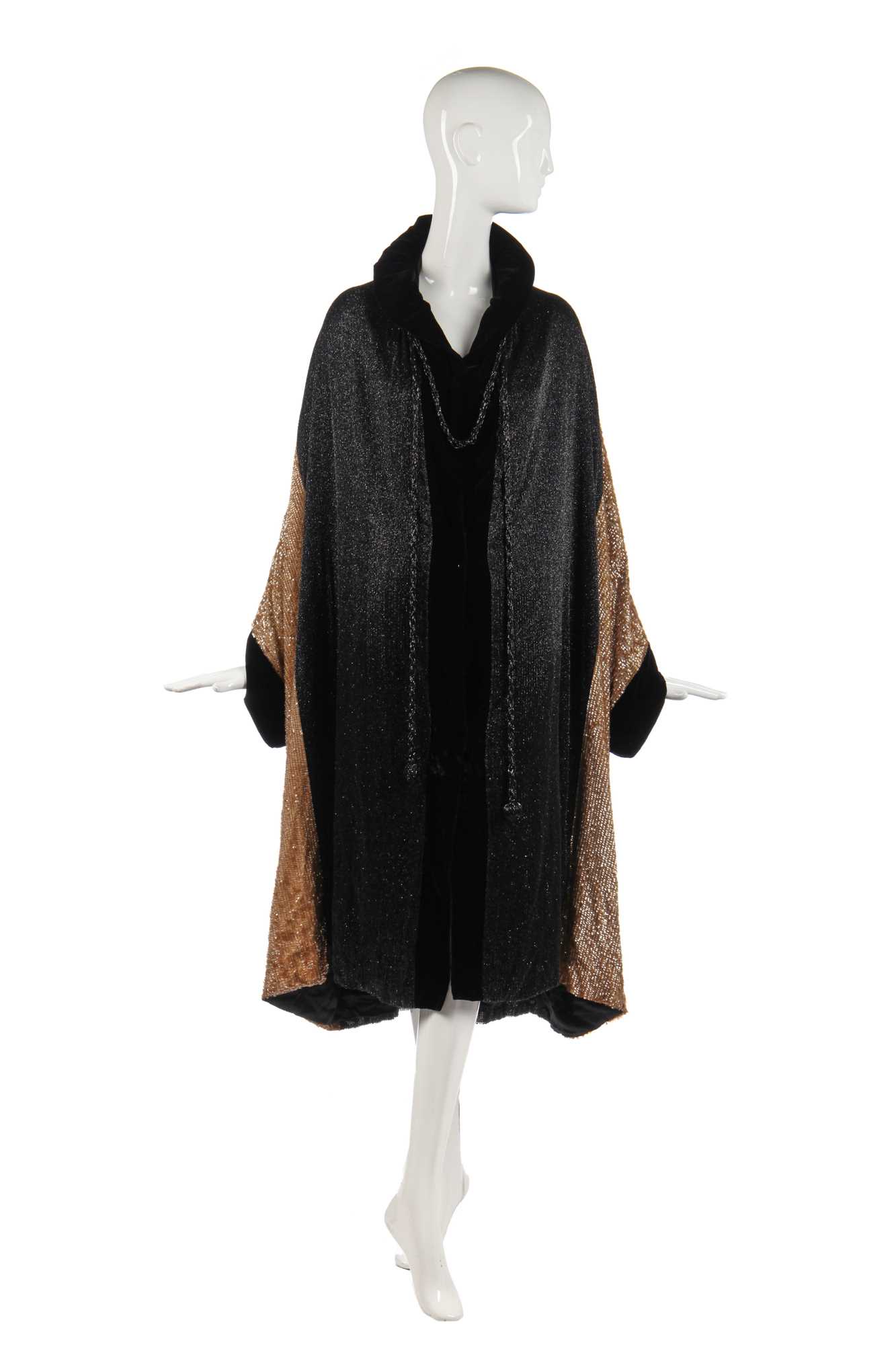 Lot 231 - A gold and black sequined opera coat, 1920s,
