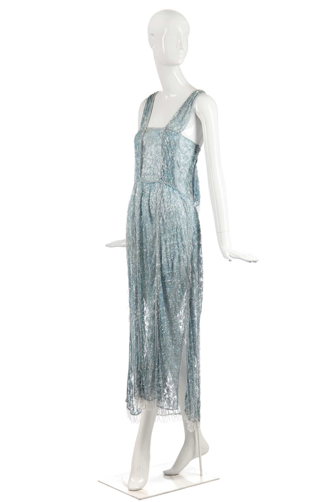 Click for high resolution Lot 258 - A beaded pale blue tulle evening gown, circa 1930