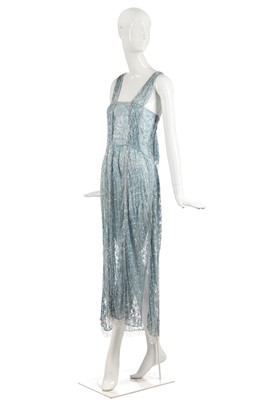 Lot 258 - A beaded pale blue tulle evening gown, circa 1930