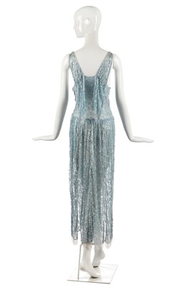 Lot 258 - A beaded pale blue tulle evening gown, circa 1930