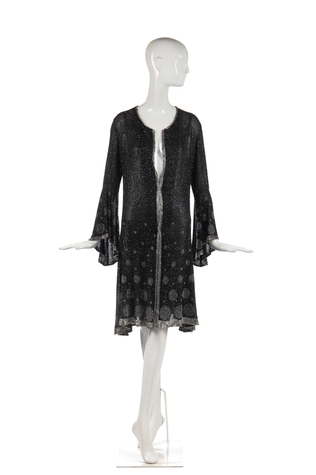 Lot 252 - A beaded black muslin evening coat, late