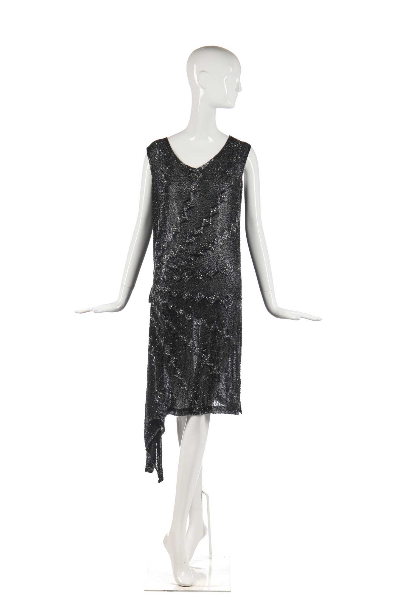 Lot 245 - A black and silver beaded flapper dress,
