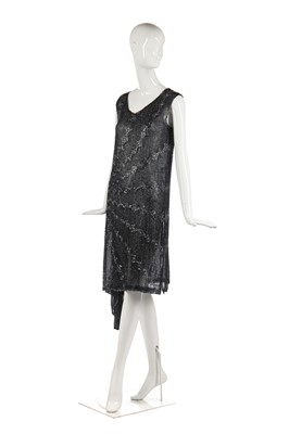 Lot 245 - A black and silver beaded flapper dress, 1928-29