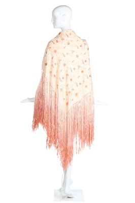 Lot 375 - An embroidered pale-peach shawl, 1920s