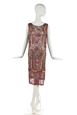 Lot 238 - A fine gold and red 'cobweb' flapper dress, mid-1920s